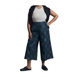 Maeve Anthropologie Taffeta Printed Cropped Wide-Leg Pants Size XL Blue Pattern